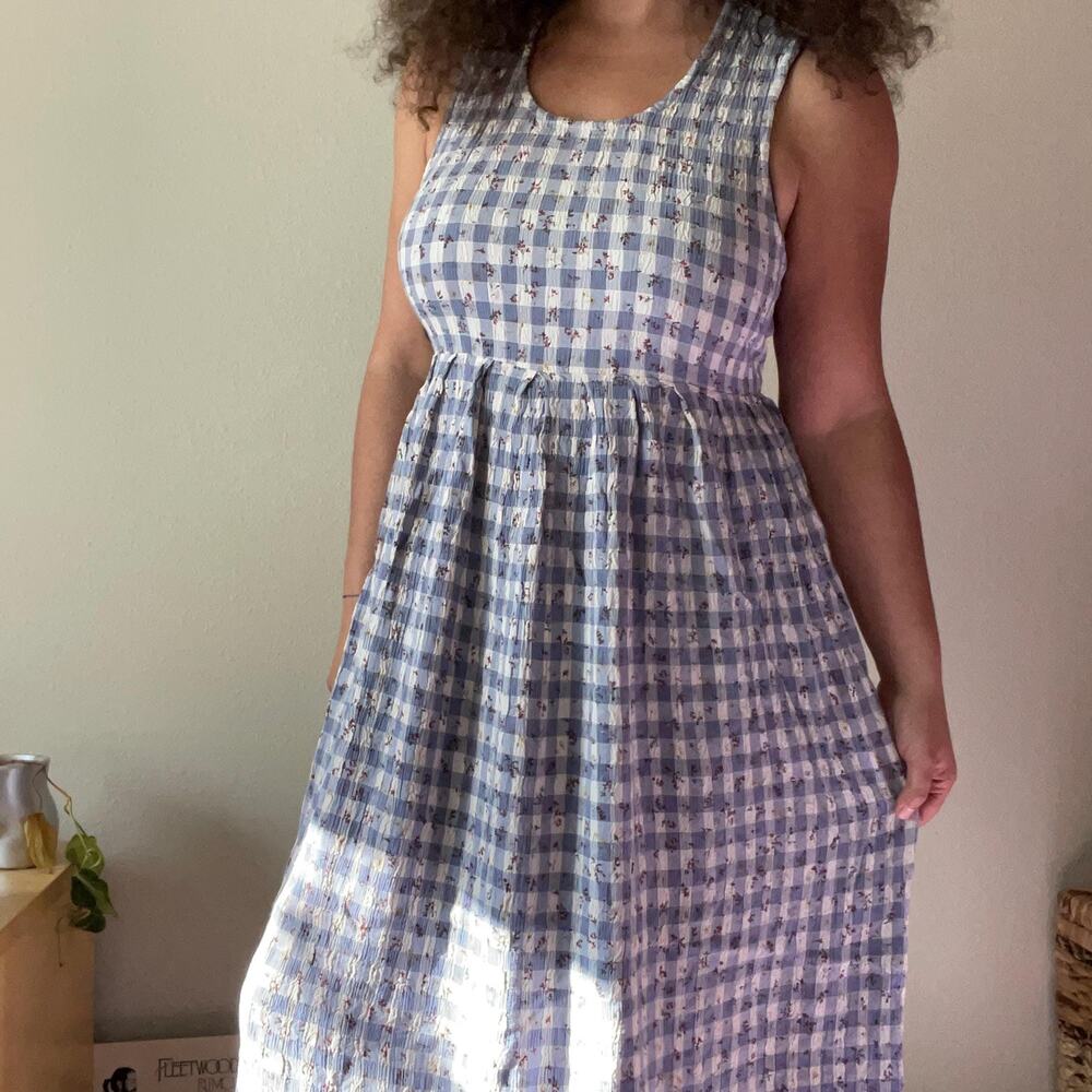 Vintage 80s 90s pastel blue gingham dainty floral midi maxi dress | size - Picture 3 of 9